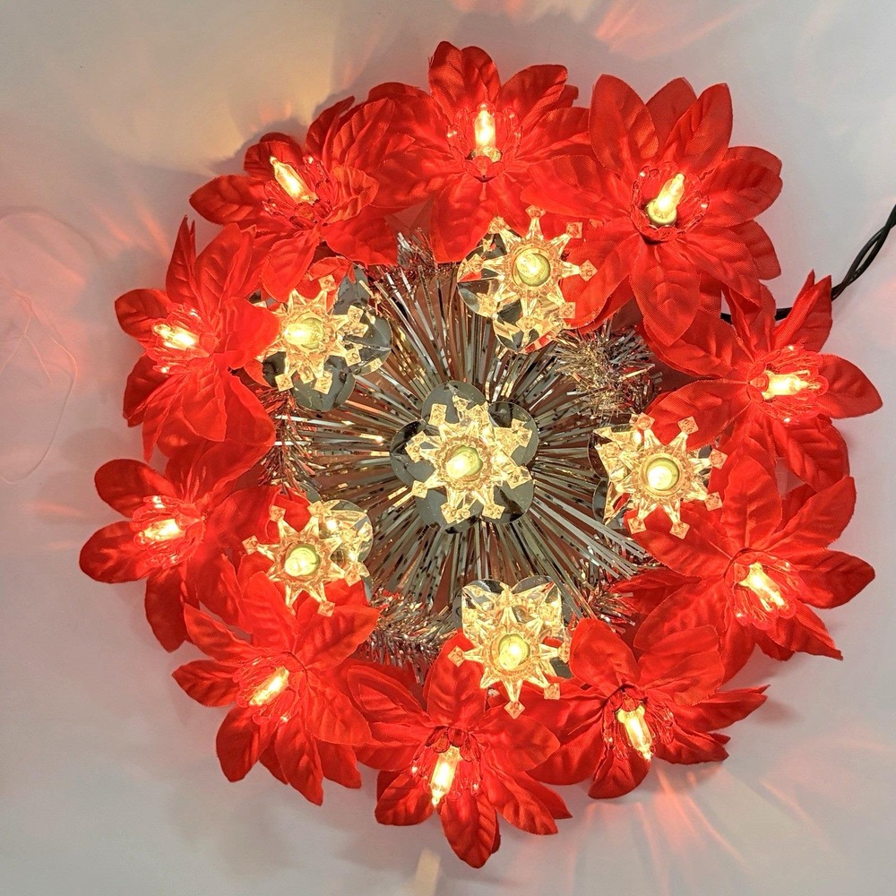 Vintage Sterling 16 Light Poinsettia Tree Topper 8" Orig Box Christmas Silver